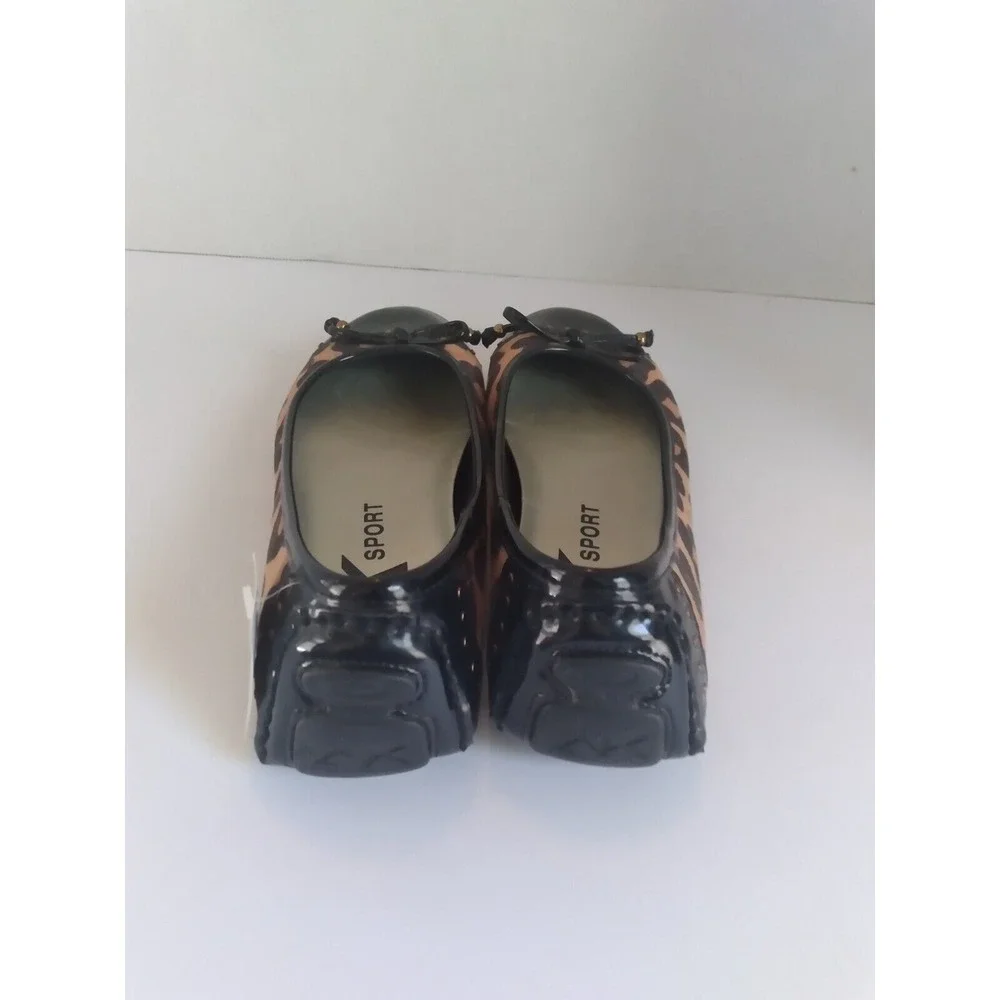 AK Sport‎ Leopard Print Ballet Flats Black Patent Bow Detail Shoes